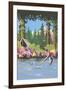 Fisherman in Mountain Lake-null-Framed Art Print