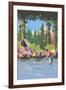 Fisherman in Mountain Lake-null-Framed Art Print