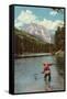 Fisherman in River-null-Framed Stretched Canvas