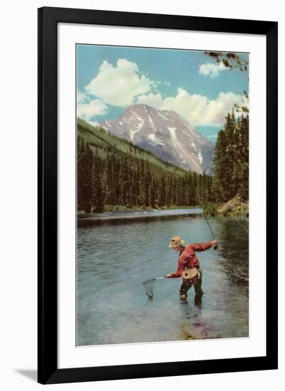 Fisherman in River-null-Framed Art Print