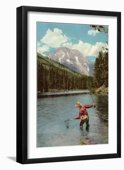 Fisherman in River-null-Framed Art Print