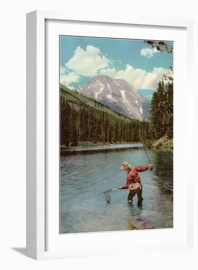 Fisherman in River-null-Framed Art Print