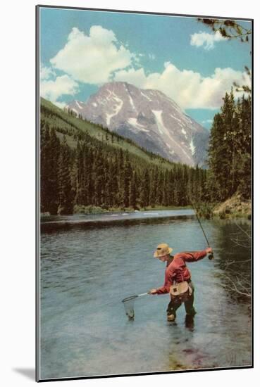 Fisherman in River-null-Mounted Art Print