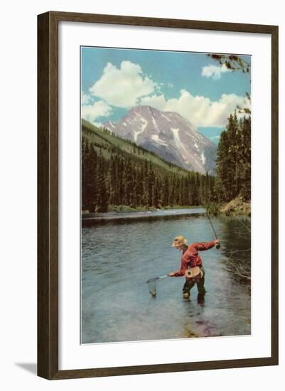 Fisherman in River-null-Framed Art Print