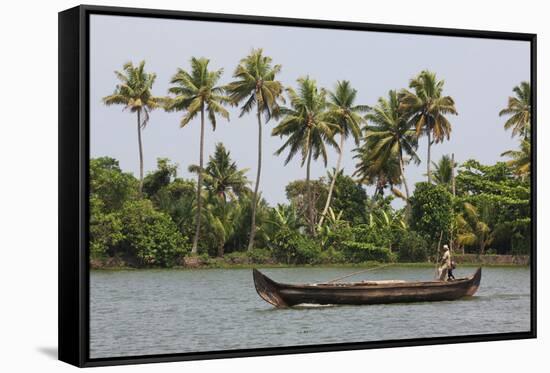 Fisherman in Traditional Boat on the Kerala Backwaters, Kerala, India, Asia-Martin Child-Framed Stretched Canvas