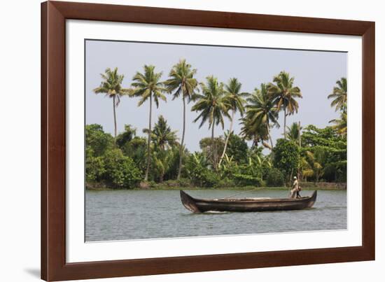 Fisherman in Traditional Boat on the Kerala Backwaters, Kerala, India, Asia-Martin Child-Framed Photographic Print