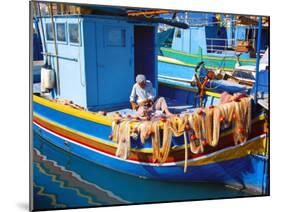 Fisherman Knotting a Fishing Net, Marsaxlokk, Malta, Mediterranean, Europe-Sakis Papadopoulos-Mounted Photographic Print