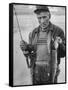 Fisherman Lauri Rapala, Who Handmakes Fishing Lures, with a Fish He Caught-null-Framed Stretched Canvas