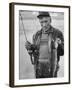Fisherman Lauri Rapala, Who Handmakes Fishing Lures, with a Fish He Caught-null-Framed Photographic Print