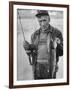 Fisherman Lauri Rapala, Who Handmakes Fishing Lures, with a Fish He Caught-null-Framed Photographic Print