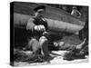 Fisherman Mending His Nets-Carl Mydans-Stretched Canvas