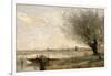 Fisherman Moored at a Bank (Oil on Canvas)-Jean Baptiste Camille Corot-Framed Giclee Print