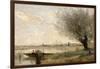 Fisherman Moored at a Bank (Oil on Canvas)-Jean Baptiste Camille Corot-Framed Giclee Print