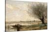 Fisherman Moored at a Bank (Oil on Canvas)-Jean Baptiste Camille Corot-Stretched Canvas