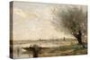 Fisherman Moored at a Bank (Oil on Canvas)-Jean Baptiste Camille Corot-Stretched Canvas