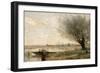 Fisherman Moored at a Bank (Oil on Canvas)-Jean Baptiste Camille Corot-Framed Giclee Print