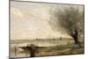 Fisherman Moored at a Bank (Oil on Canvas)-Jean Baptiste Camille Corot-Mounted Giclee Print