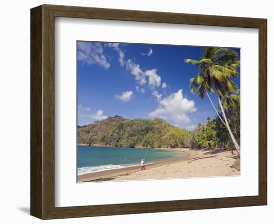 Fisherman on a Palm-Fringed Beach, Englishmans Bay, Tobago, Trinidad and Tobago-Christian Kober-Framed Photographic Print