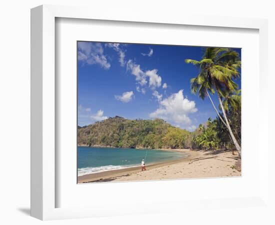 Fisherman on a Palm-Fringed Beach, Englishmans Bay, Tobago, Trinidad and Tobago-Christian Kober-Framed Photographic Print