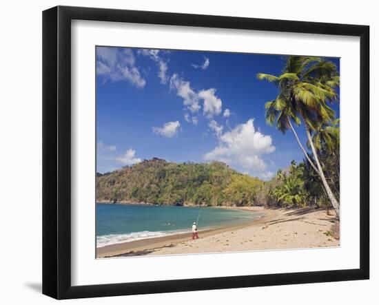 Fisherman on a Palm-Fringed Beach, Englishmans Bay, Tobago, Trinidad and Tobago-Christian Kober-Framed Photographic Print