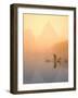 Fisherman on Bamboo Raft in Early Morning Mist, Li River, China-Keren Su-Framed Photographic Print