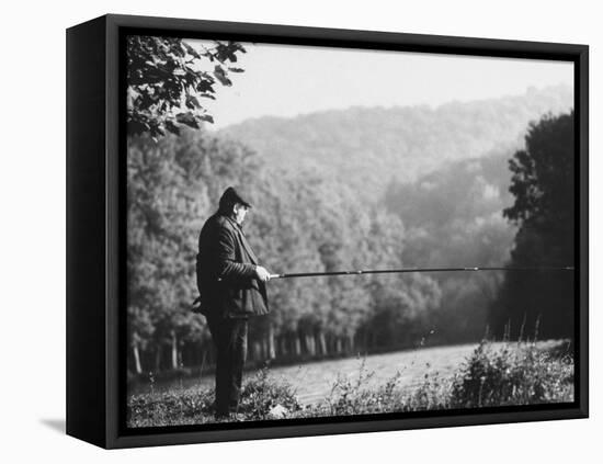 Fisherman on Banks of European Waterway-Pierre Boulat-Framed Stretched Canvas