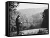 Fisherman on Banks of European Waterway-Pierre Boulat-Framed Stretched Canvas