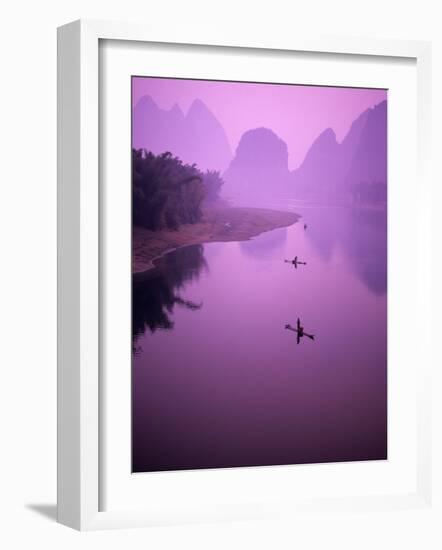 Fisherman on Raft in Li River, Yangshou, Guanxi, China-Charles Crust-Framed Photographic Print