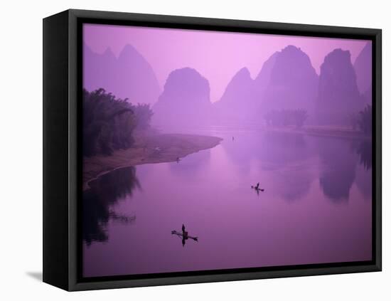 Fisherman on Raft in Li River, Yangshou, Guanxi, China-Charles Crust-Framed Stretched Canvas