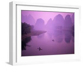 Fisherman on Raft in Li River, Yangshou, Guanxi, China-Charles Crust-Framed Photographic Print