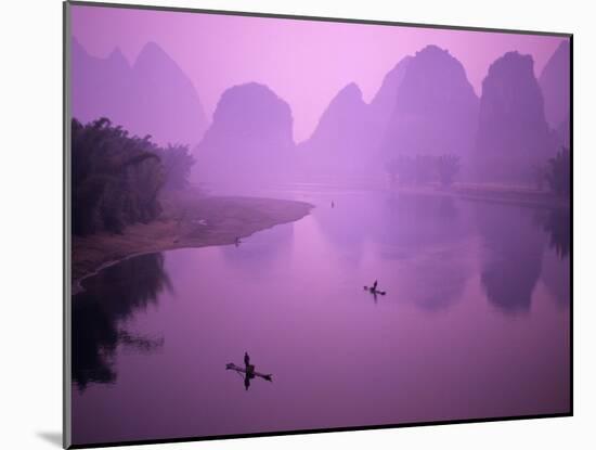 Fisherman on Raft in Li River, Yangshou, Guanxi, China-Charles Crust-Mounted Photographic Print