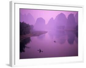 Fisherman on Raft in Li River, Yangshou, Guanxi, China-Charles Crust-Framed Photographic Print
