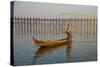 Fisherman on Taung Thama Lake and U Bein Bridge at Amarapura-Tuul-Stretched Canvas