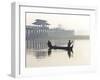 Fisherman on Taungthaman Lake in Mist at Dawn with U Bein Bridge-Lee Frost-Framed Photographic Print