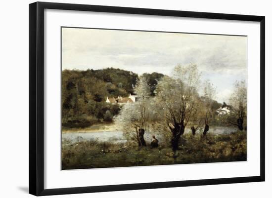 Fisherman on the Edge of a Pond in the Village of Avary; Pecheur Au Bord De L'Etang a Ville…-Jean-Baptiste-Camille Corot-Framed Giclee Print