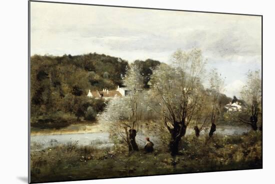 Fisherman on the Edge of a Pond in the Village of Avary; Pecheur Au Bord De L'Etang a Ville…-Jean-Baptiste-Camille Corot-Mounted Giclee Print