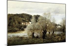 Fisherman on the Edge of a Pond in the Village of Avary; Pecheur Au Bord De L'Etang a Ville…-Jean-Baptiste-Camille Corot-Mounted Giclee Print