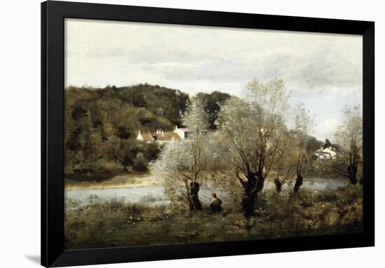 Fisherman on the Edge of a Pond in the Village of Avary; Pecheur Au Bord De L'Etang a Ville…-Jean-Baptiste-Camille Corot-Framed Giclee Print