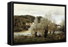 Fisherman on the Edge of a Pond in the Village of Avary; Pecheur Au Bord De L'Etang a Ville…-Jean-Baptiste-Camille Corot-Framed Stretched Canvas