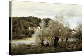 Fisherman on the Edge of a Pond in the Village of Avary; Pecheur Au Bord De L'Etang a Ville…-Jean-Baptiste-Camille Corot-Stretched Canvas