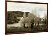 Fisherman on the Edge of a Pond in the Village of Avary-Jean-Baptiste-Camille Corot-Framed Giclee Print