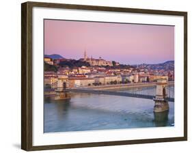 Fisherman's Bastion, the Chain Bridge and River Danube Illuminated at Dawn, Castle Hill, Budapest, -Doug Pearson-Framed Photographic Print