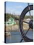 Fisherman's Point, Boat Wheel in Front of Harbor, Twillingate, Newfoundland and Labrador, Canada-Cindy Miller Hopkins-Stretched Canvas