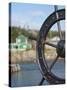 Fisherman's Point, Boat Wheel in Front of Harbor, Twillingate, Newfoundland and Labrador, Canada-Cindy Miller Hopkins-Stretched Canvas