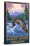 Fisherman - Sandy River, Oregon-Lantern Press-Stretched Canvas