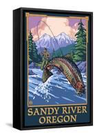 Fisherman - Sandy River, Oregon-Lantern Press-Framed Stretched Canvas