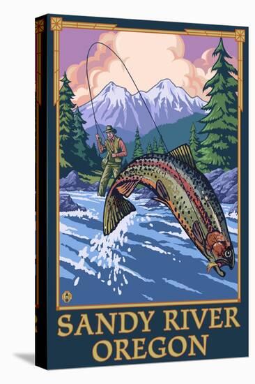 Fisherman - Sandy River, Oregon-Lantern Press-Stretched Canvas