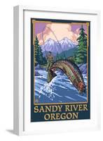 Fisherman - Sandy River, Oregon-Lantern Press-Framed Art Print