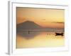 Fisherman Standing in Sea with Mount Agung in the Background, Sanur, Bali, Indonesia-Ian Trower-Framed Photographic Print