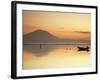 Fisherman Standing in Sea with Mount Agung in the Background, Sanur, Bali, Indonesia-Ian Trower-Framed Photographic Print